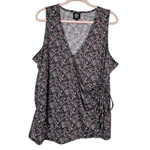 Nordstrom Bobeau Black Sleeveless V-Neck Faux Wrap Floral Tank 1X XT2KS9